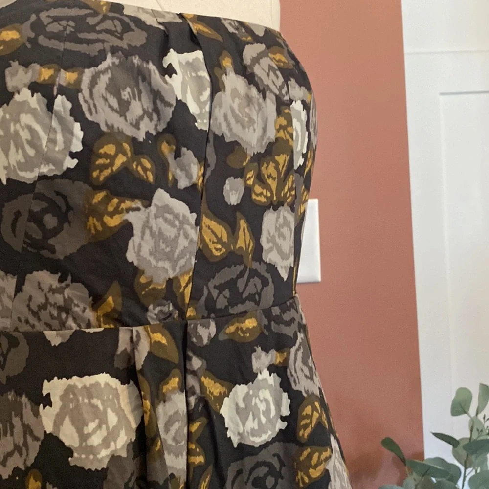 J. Crew Marielle Solstice floral strapless pockets gray gold 10 zipper dress - Picture 6 of 16